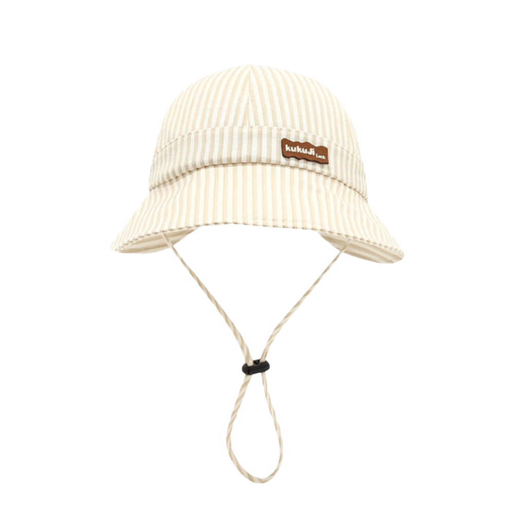 Bucket Hat Cotton - Topi Bayi Bergaris Baru, Dapat Disesuaikan,