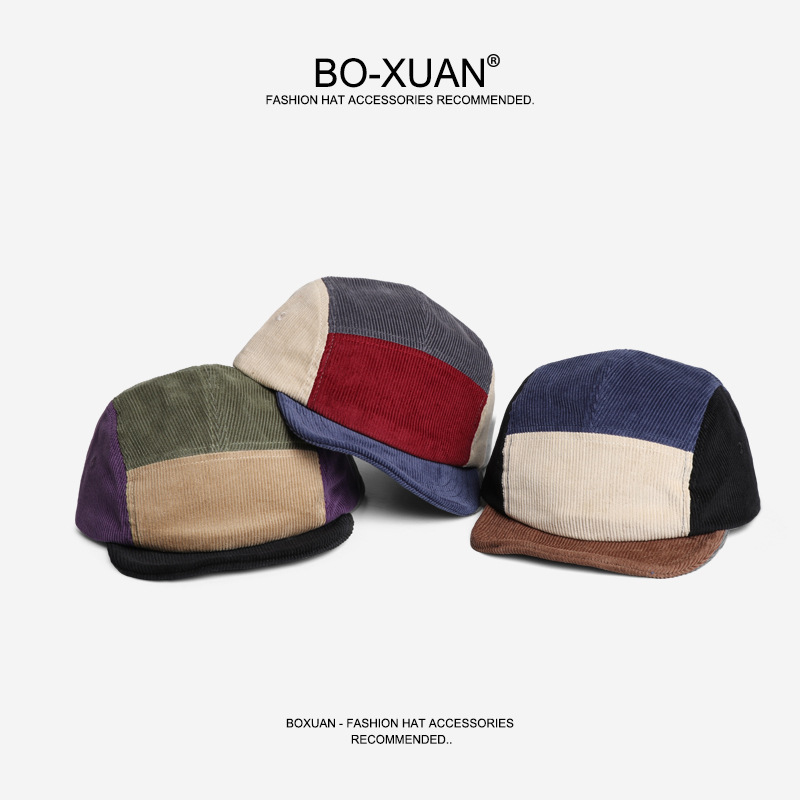 Corduroy Cap 5 Panel - Topi Baseball Corduroy Berpinggiran Pendek Retro,