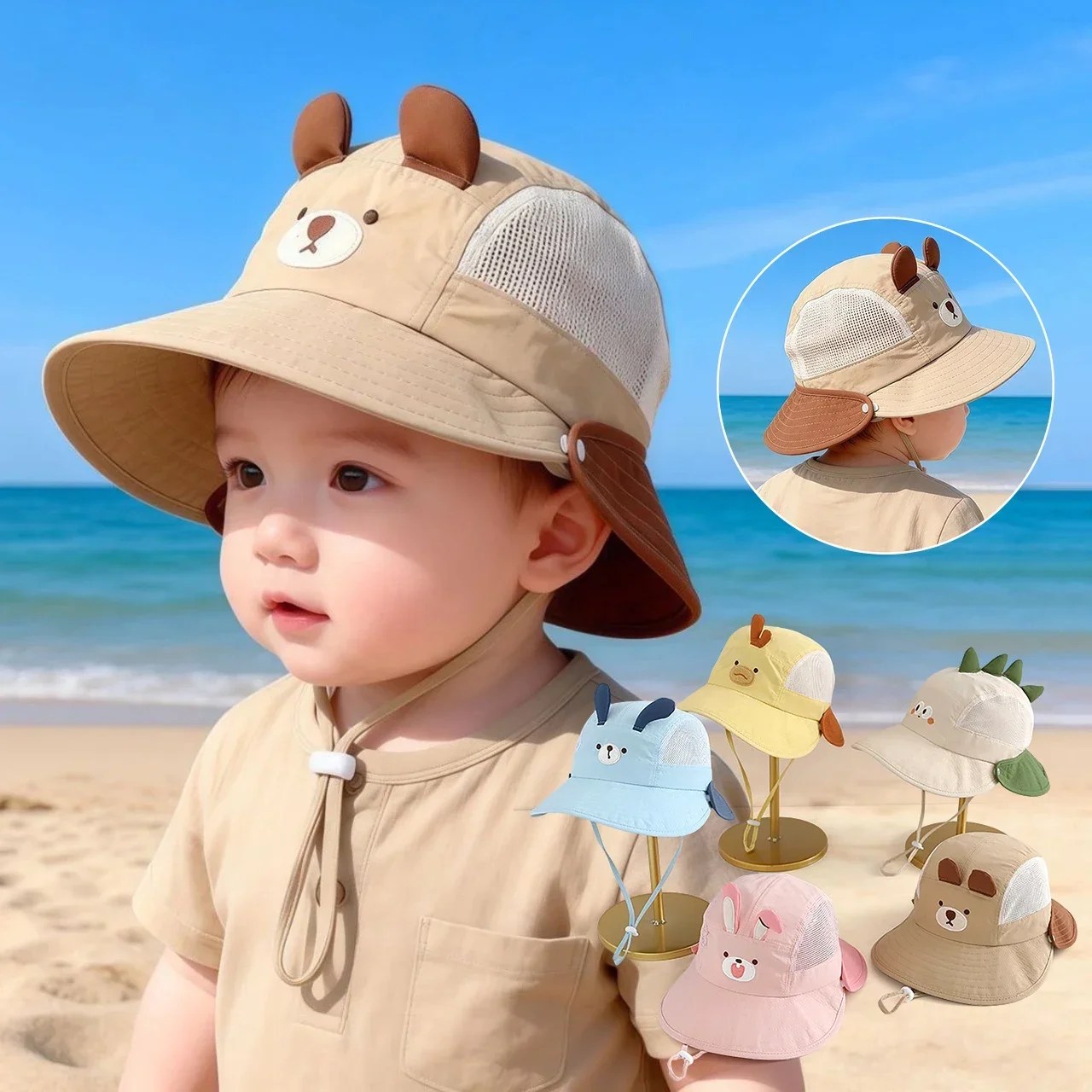 Visor Sun Hat - Topi Matahari Bayi Motif Kartun Beruang
