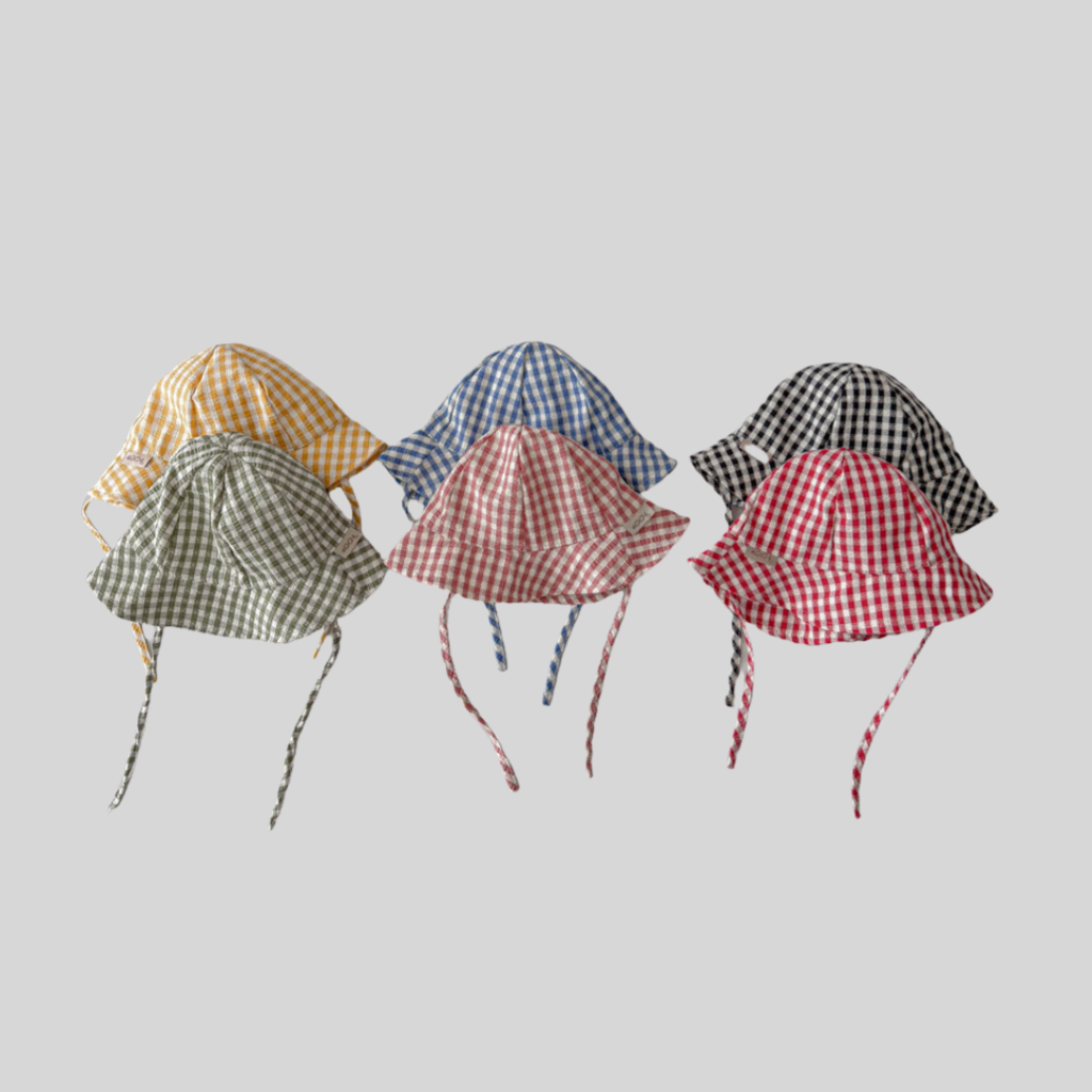 Bucket Hat Cotton - Topi Ember Bayi Kotak-kotak Gaya Ins
