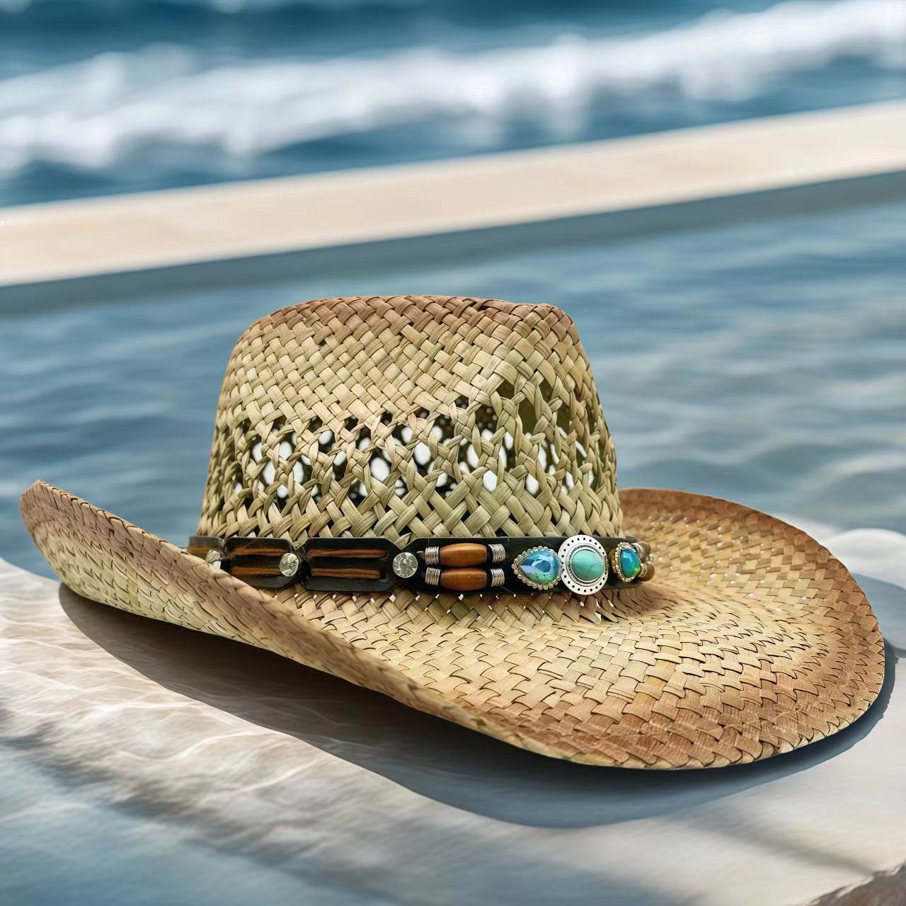 Topi Koboi Berhias Berlian Imi - Cowboy Hat Straw ulasan dan harga